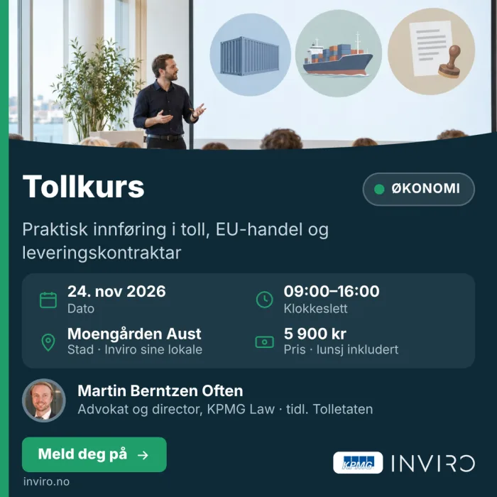  Bilete som er relevant for 'Tollkurs - i samarbeid med advokat Martin Berntzen.'.