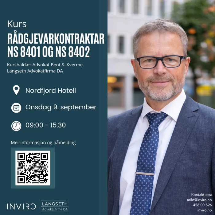  Bilete som er relevant for 'Kurs i rådgjevarkontraktar – NS 8401 og NS 8402'.